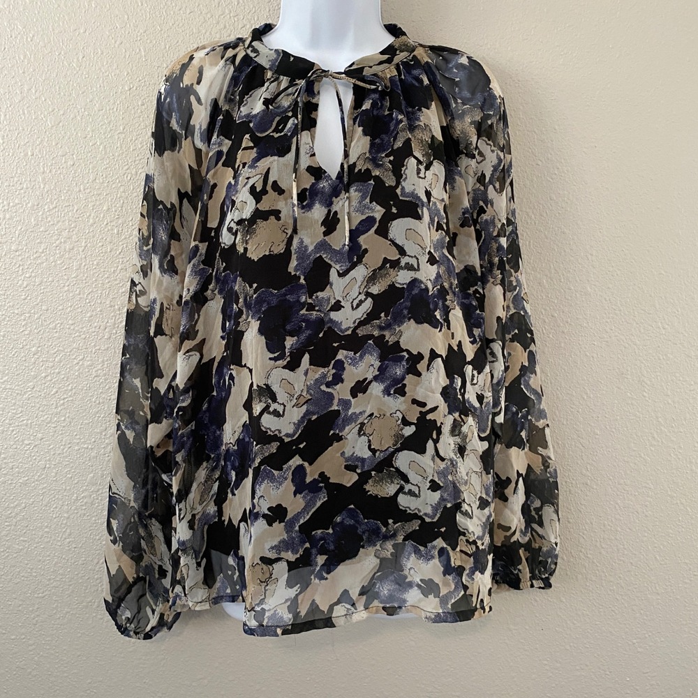 ICHI Abstract Blouse Medium Flowy Artsy Boho Chic Dark Feminine Business Casual